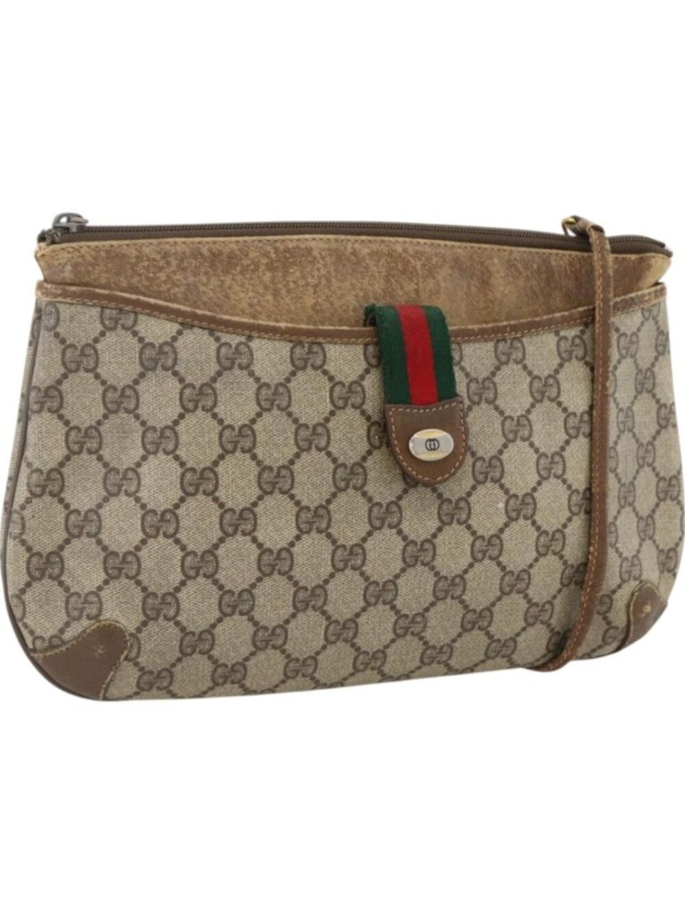 GUCCI GG Supreme Web Sherry Line Bag PVC Beige Gold 904 02 026